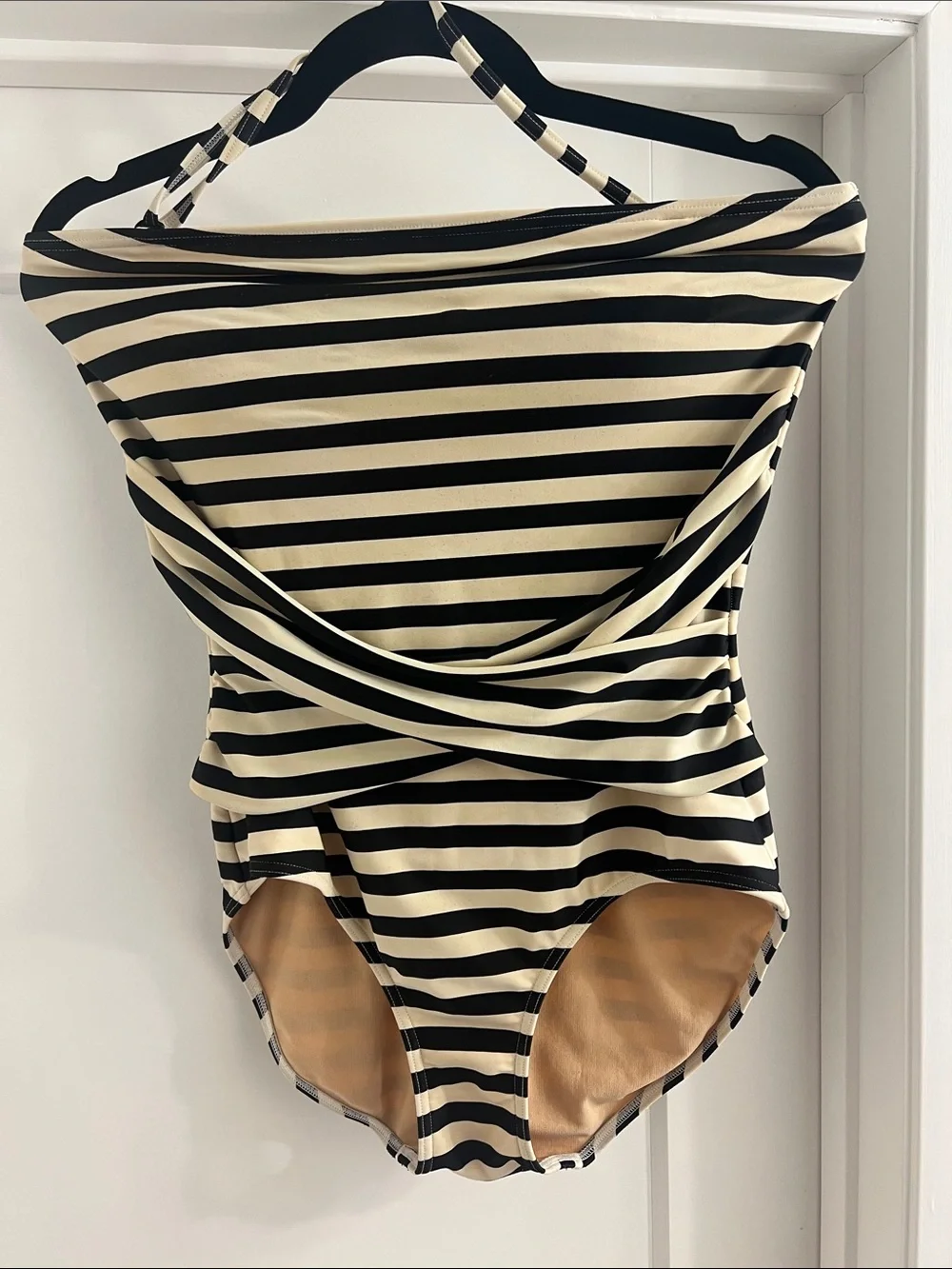 Downeast Swim Basics - retro Black & White Striped One-Piece Swimsuit medium